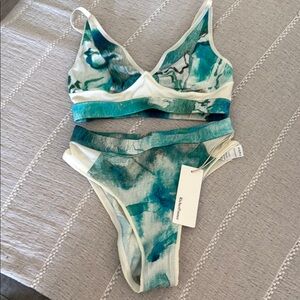 Teal and White Bikini Set